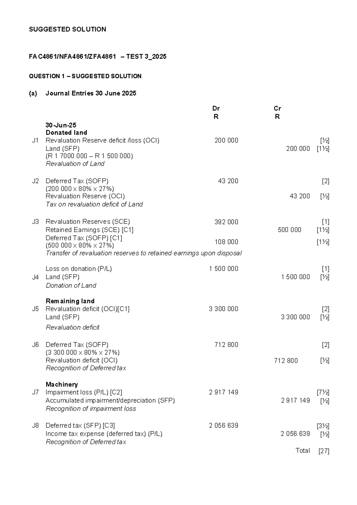 FAC4861 T3 2025 Suggested Solutions for Test 3 Questions - Studocu