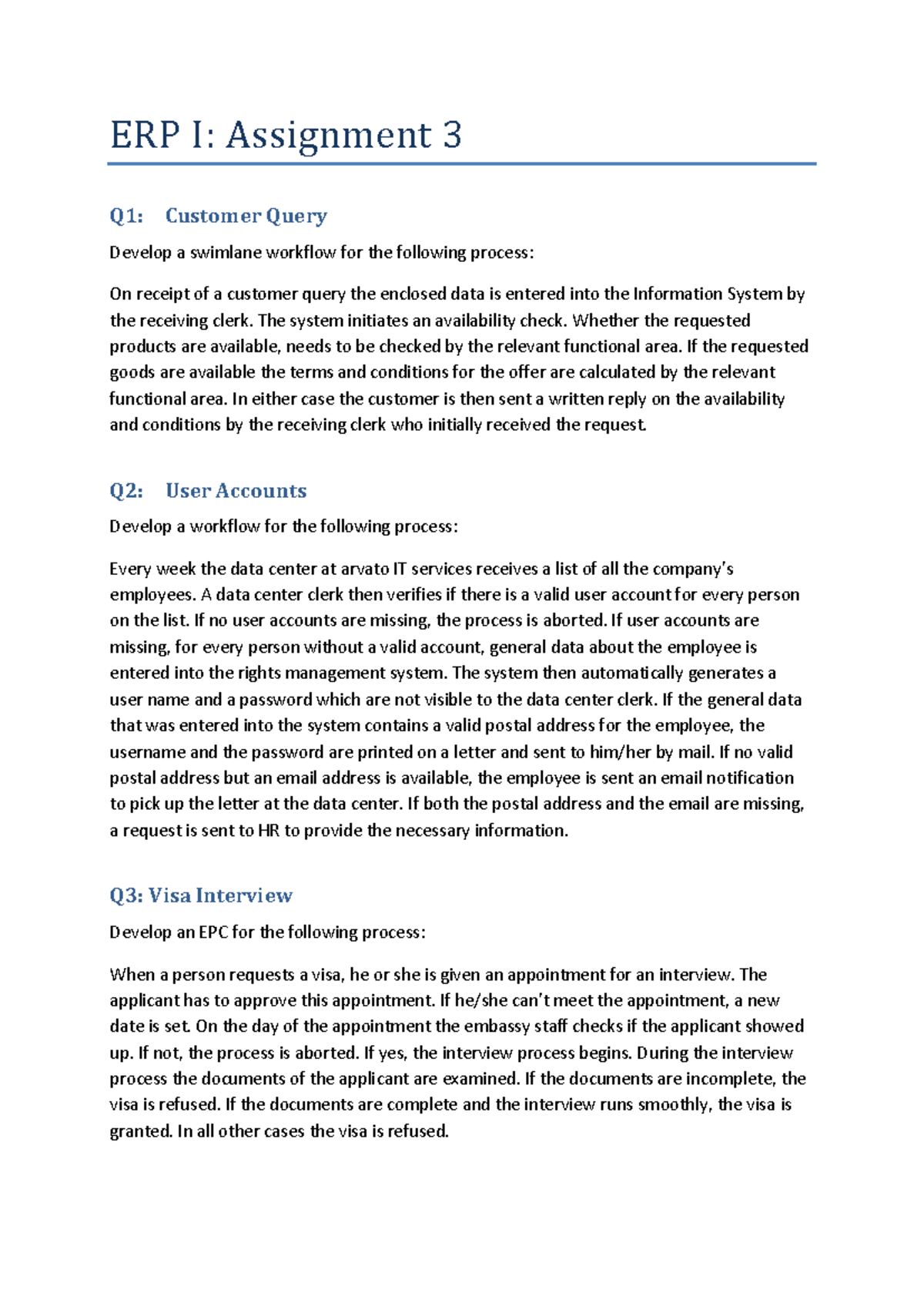 ERP I: Assignment 3 - Process Modelling Workflows and EPCs - Studocu