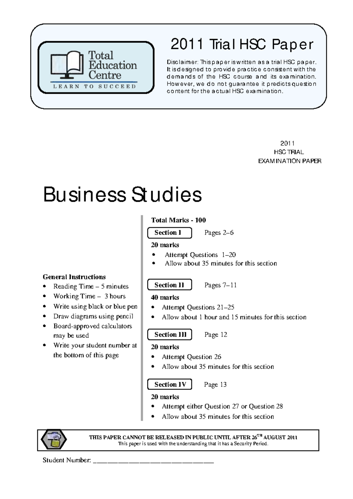 2011 Business Studies HSC Trial Exam Paper with Solutions (BUS) - Studocu