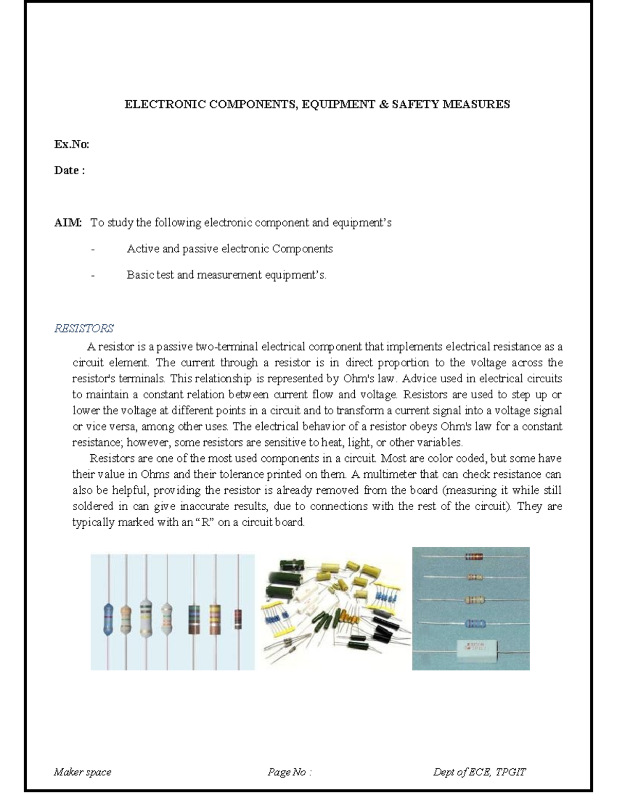 Maker Space Lab Manual - ECE 2025: Electronic Components & Safety ...