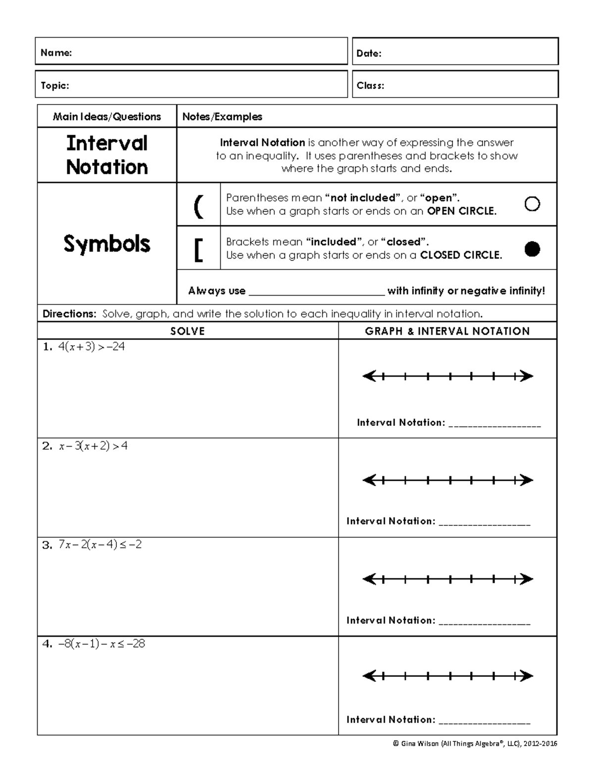 2.3 Multi-Step Inequalities - Main Ideas/Questions Notes/Examples ...