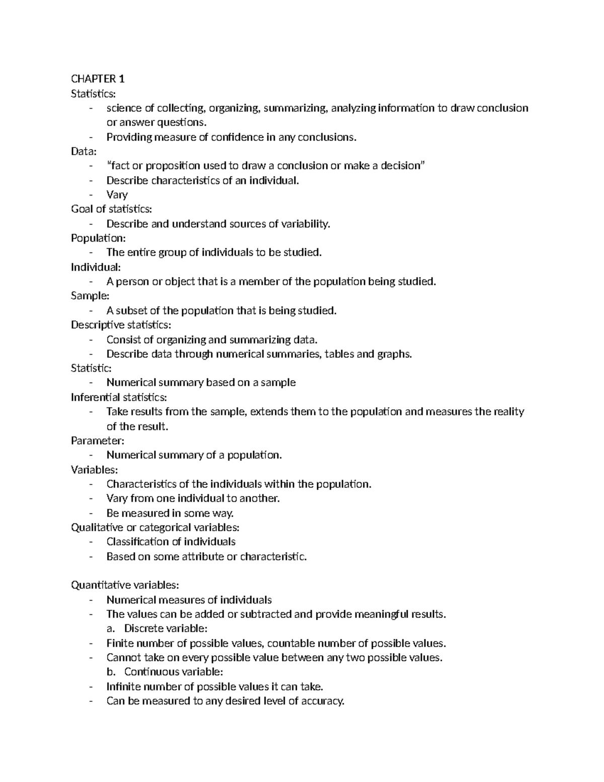 Chapter 1 note - CHAPTER 1 Statistics: - science of collecting ...