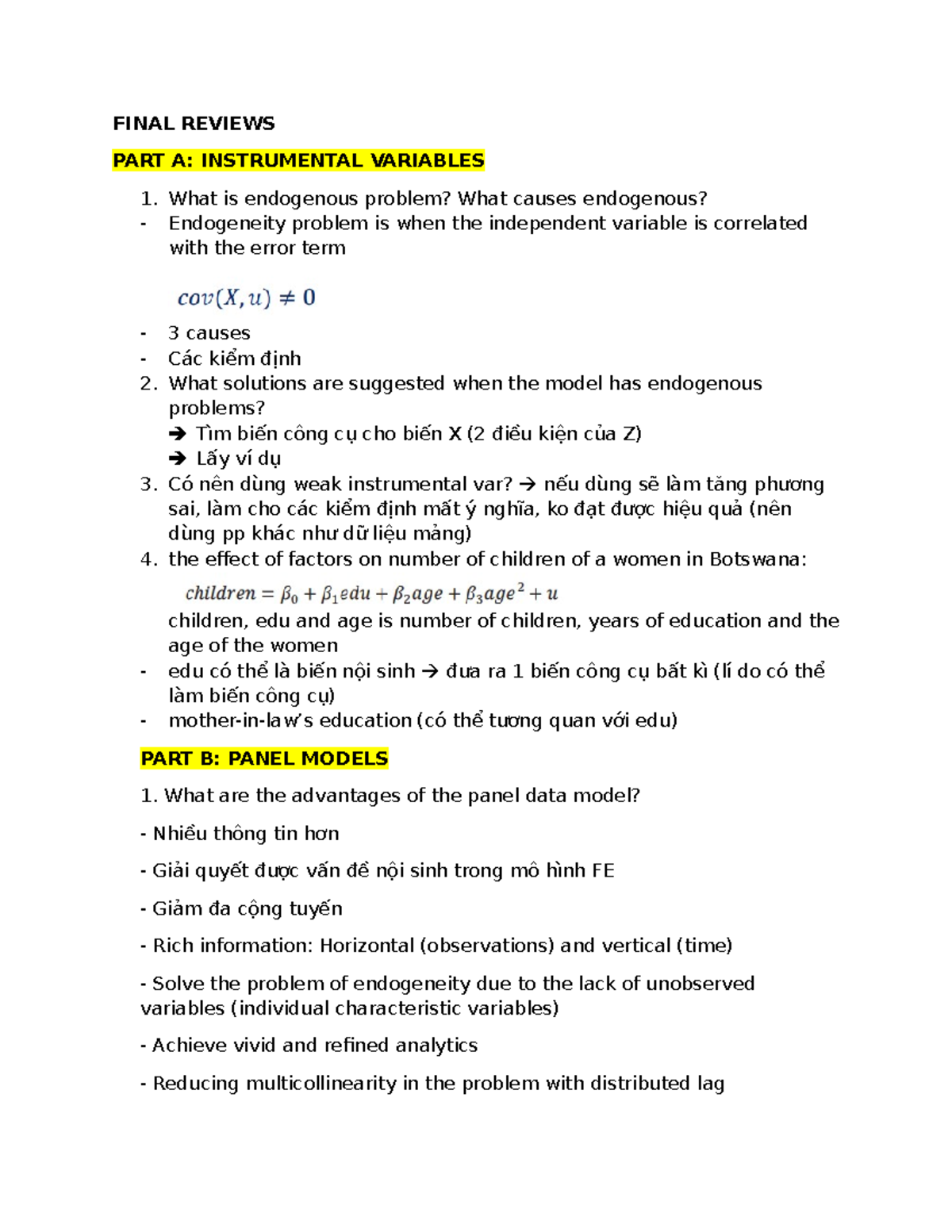 Final- Reviews - FINAL REVIEWS PART A: INSTRUMENTAL VARIABLES What is ...