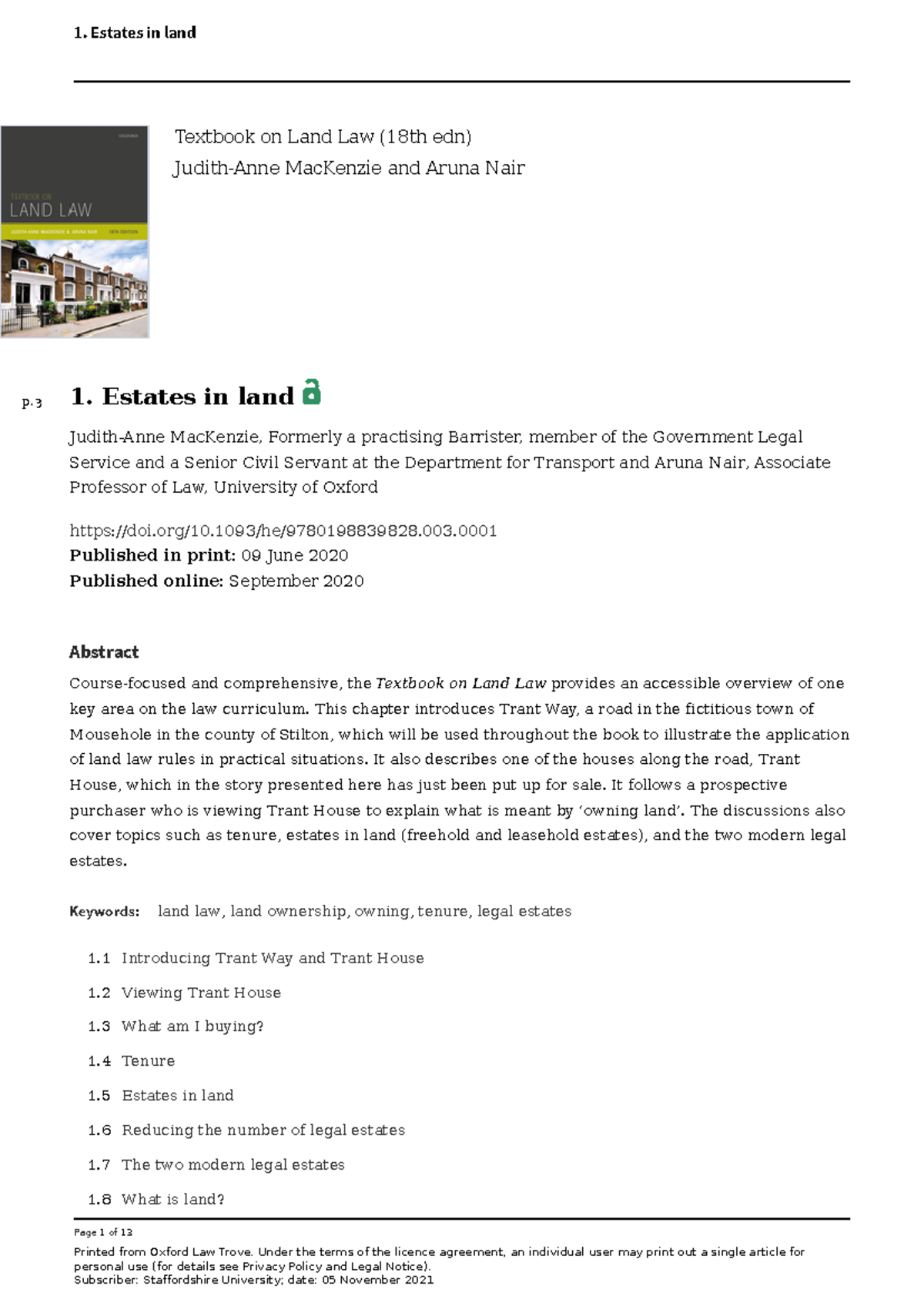 Estates in Land: Tenure and Legal Estates Overview (LAWS204) - Studocu