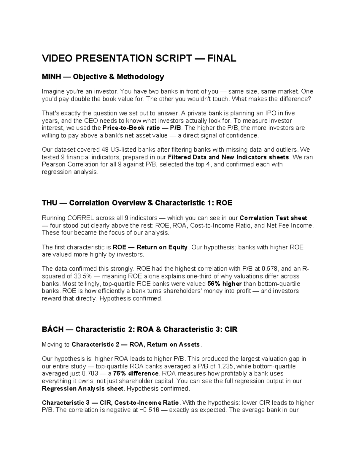 VIDEO PRESENTATION SCRIPT FINAL: Investor Valuation Analysis - Studocu