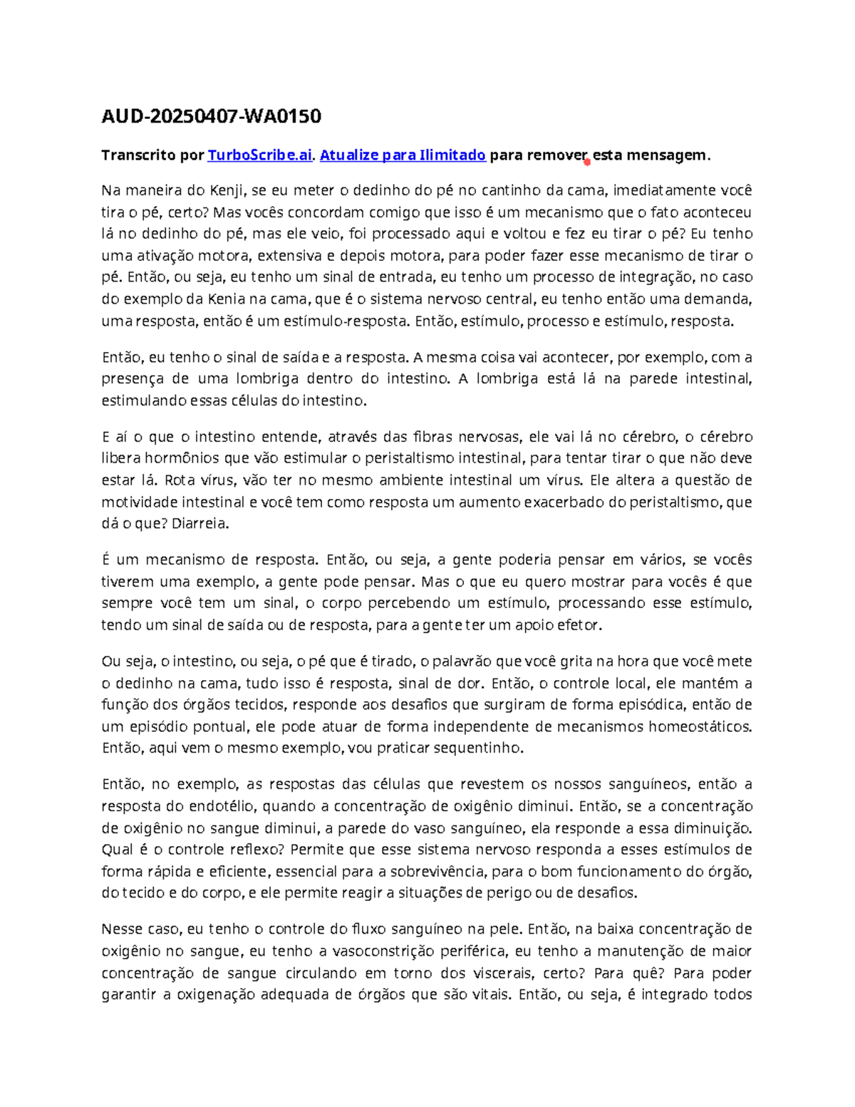 AUD-20250407-WA0150: Mecanismos de Resposta do Sistema Nervoso - Studocu