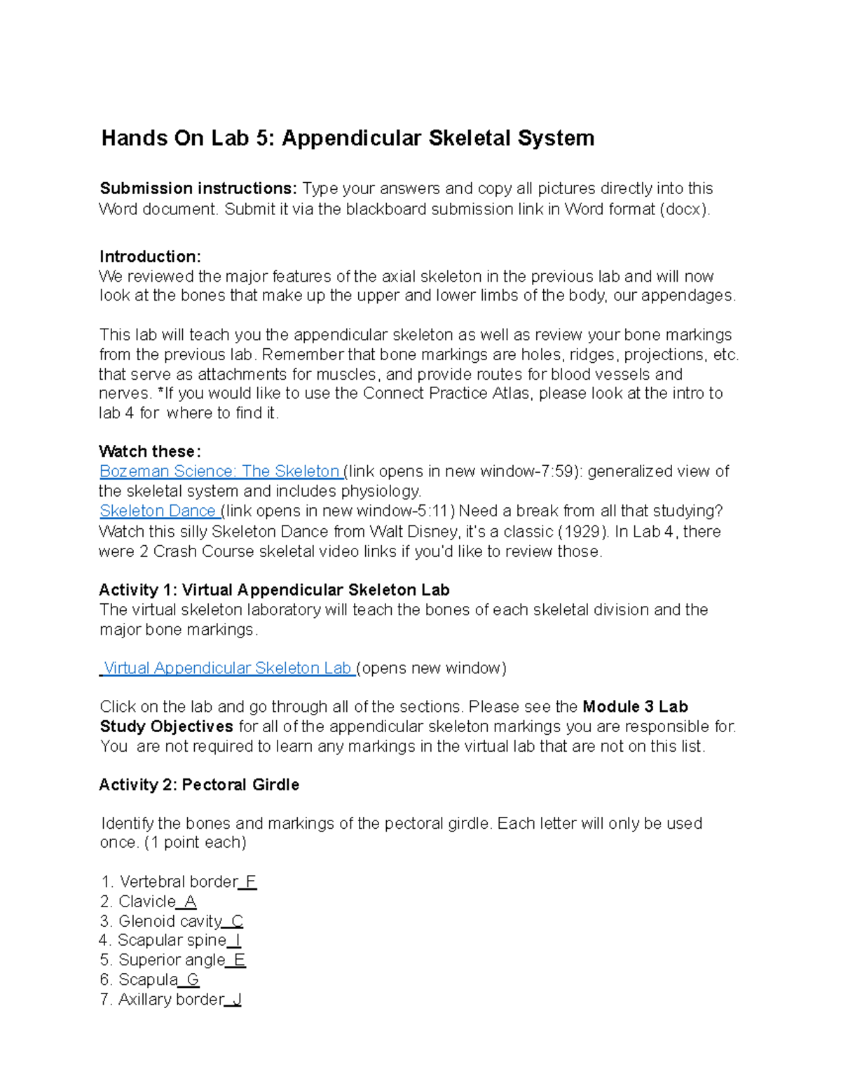 Lab 5: Appendicular Skeletal System - Lab Assignment Guide - Studocu