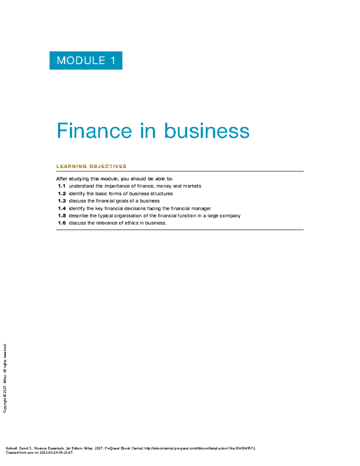Finance Essentials 1st Ed - Module 1: Understanding Finance in Business ...