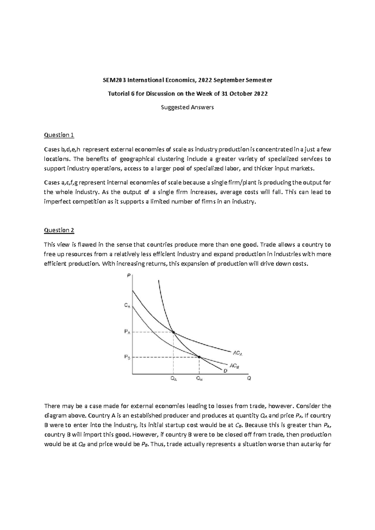 SEM203 International Economics: T6 Suggested Answers for Discussion ...