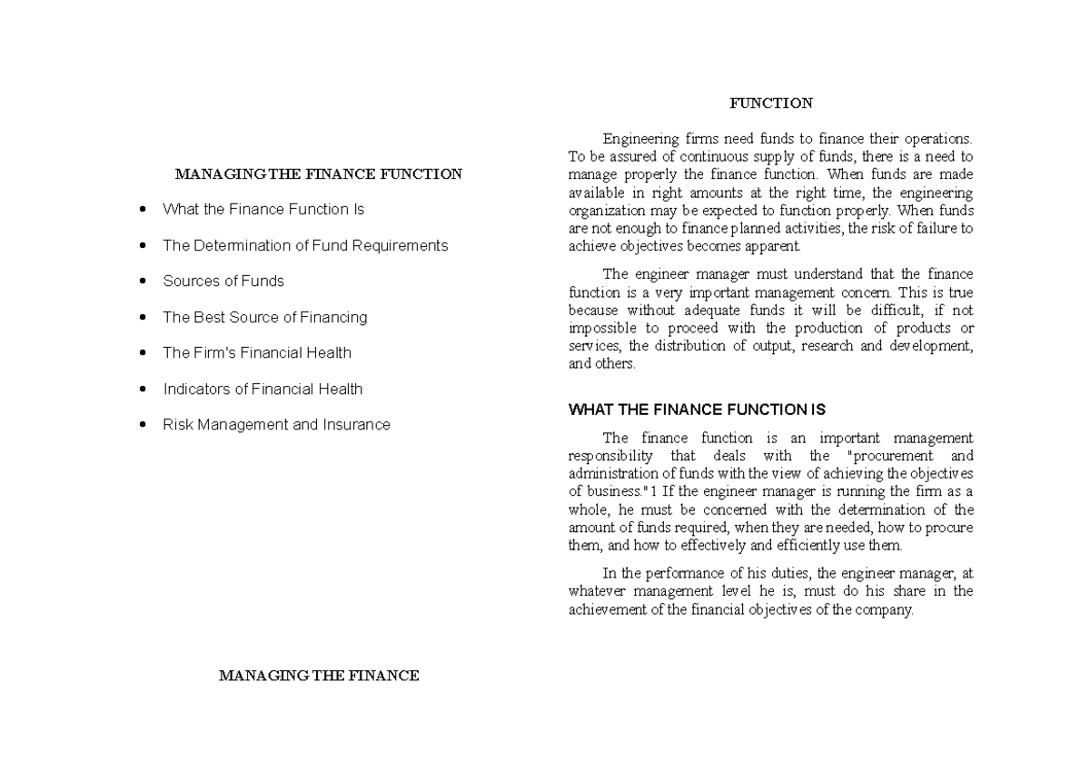 Managing the Finance Function: Essential Insights and Strategies ...