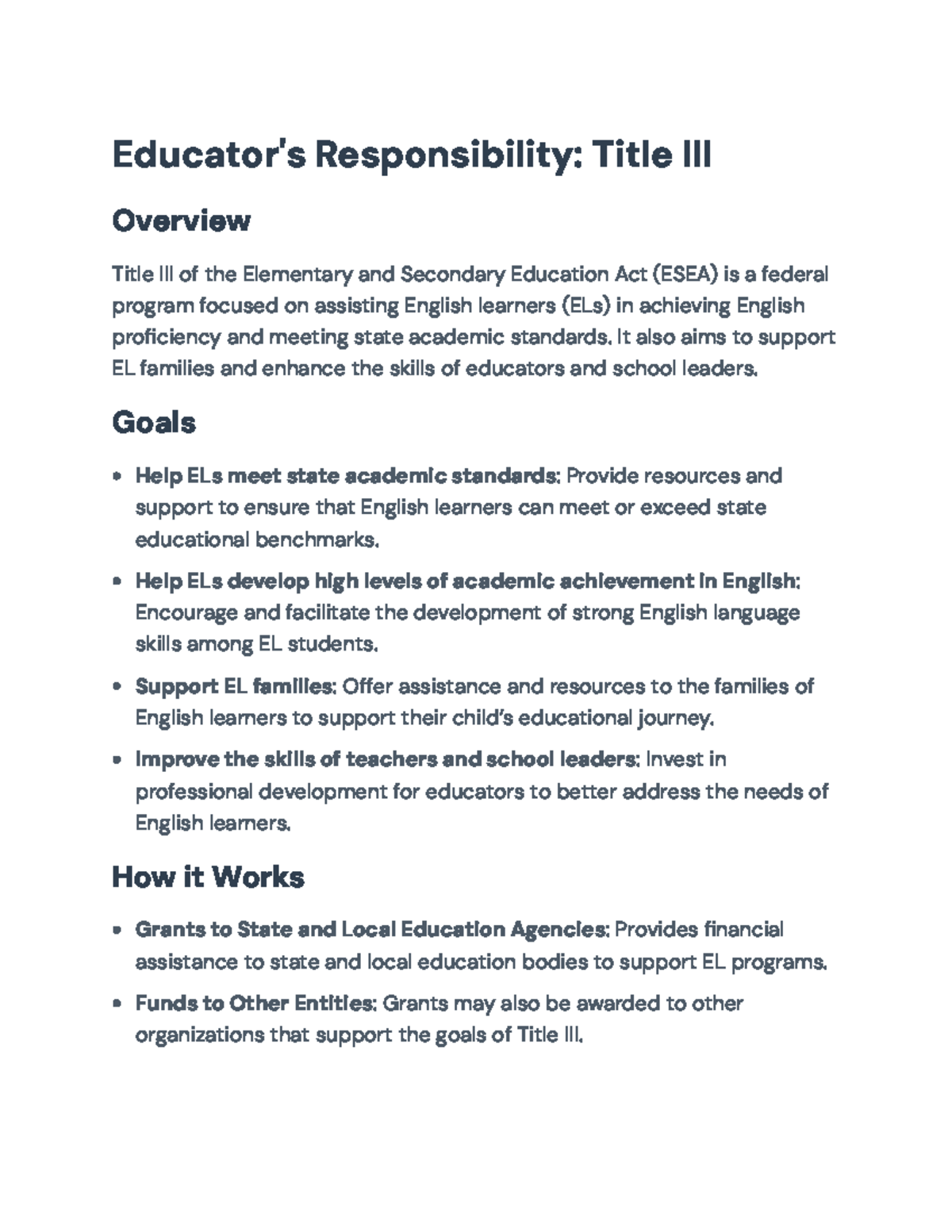 Title III of ESEA: Supporting English Learners and Their Families ...