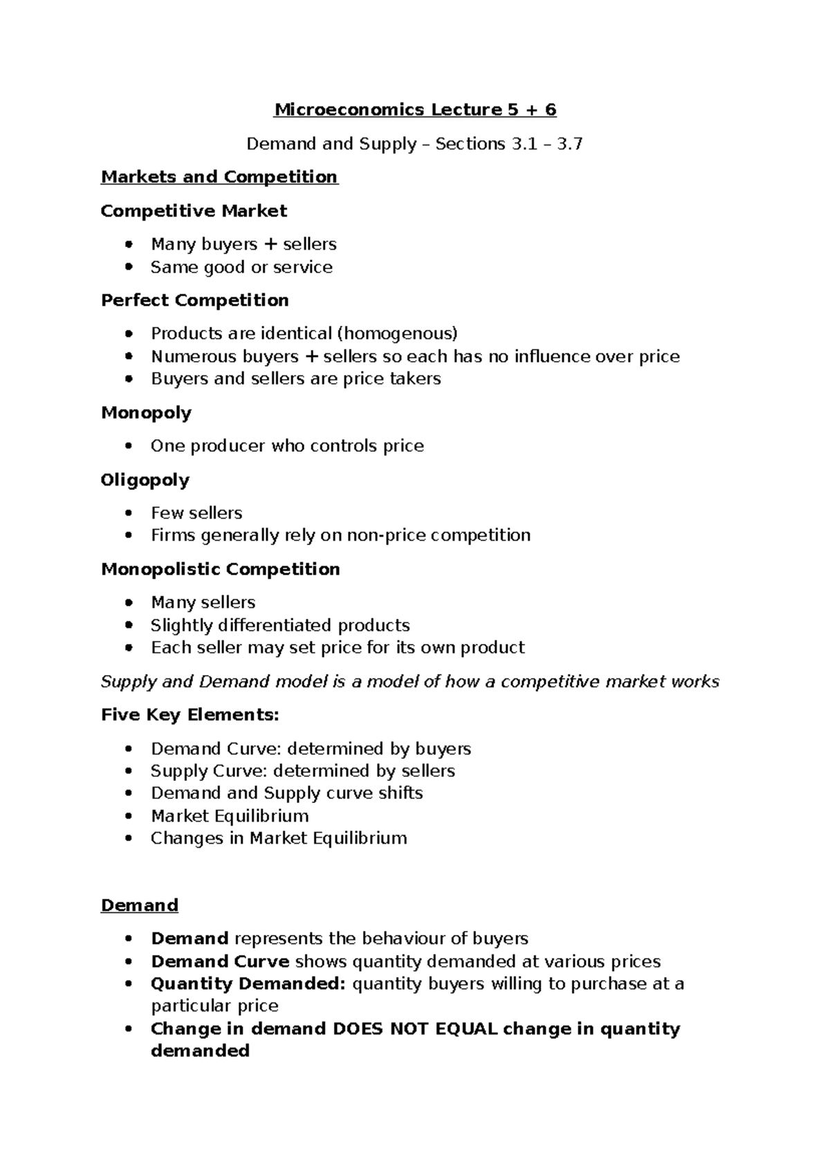 Microeconomics Lecture 5 & 6: Demand, Supply, and Market Structures ...