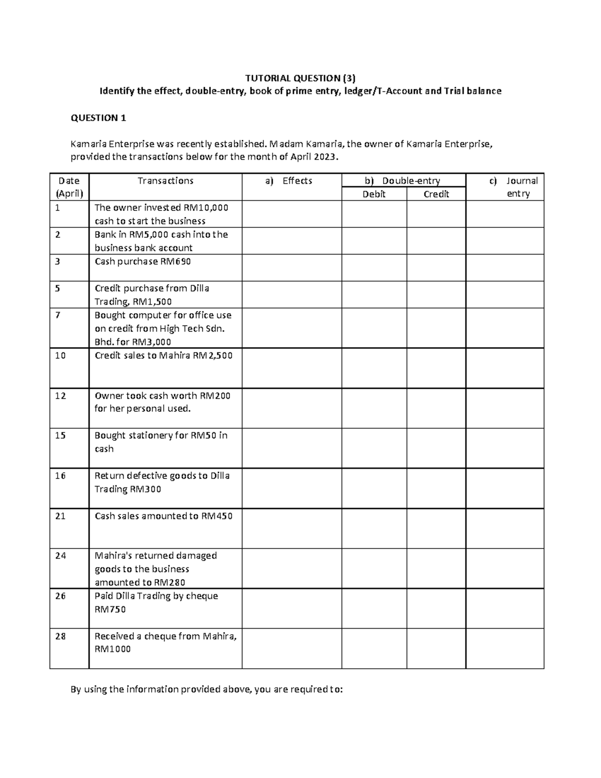 ACC117 Tutorial 3 - Effects, Journal Entries & Trial Balance Analysis ...