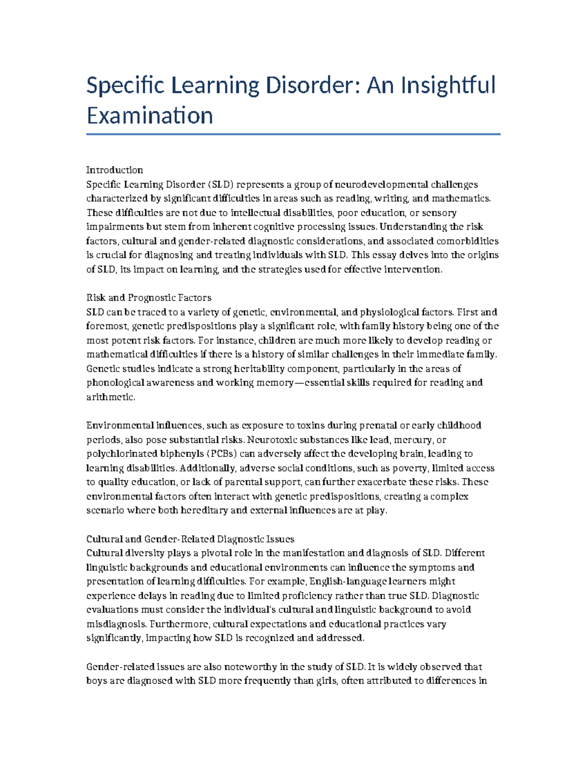 SLD 101: Comprehensive Insights on Specific Learning Disorder - Studocu