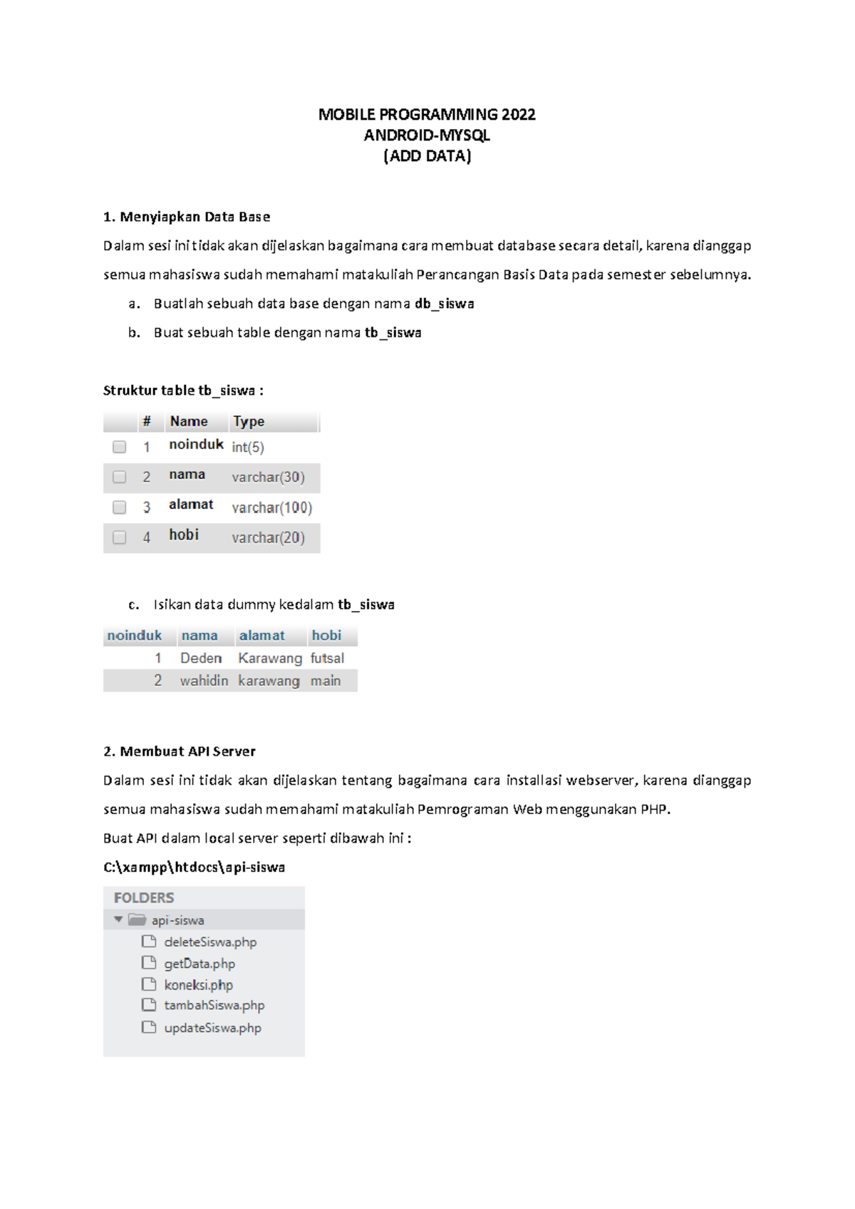 Android-MYSQL: Tutorial Adding Data in db_siswa for Mobile Programming ...