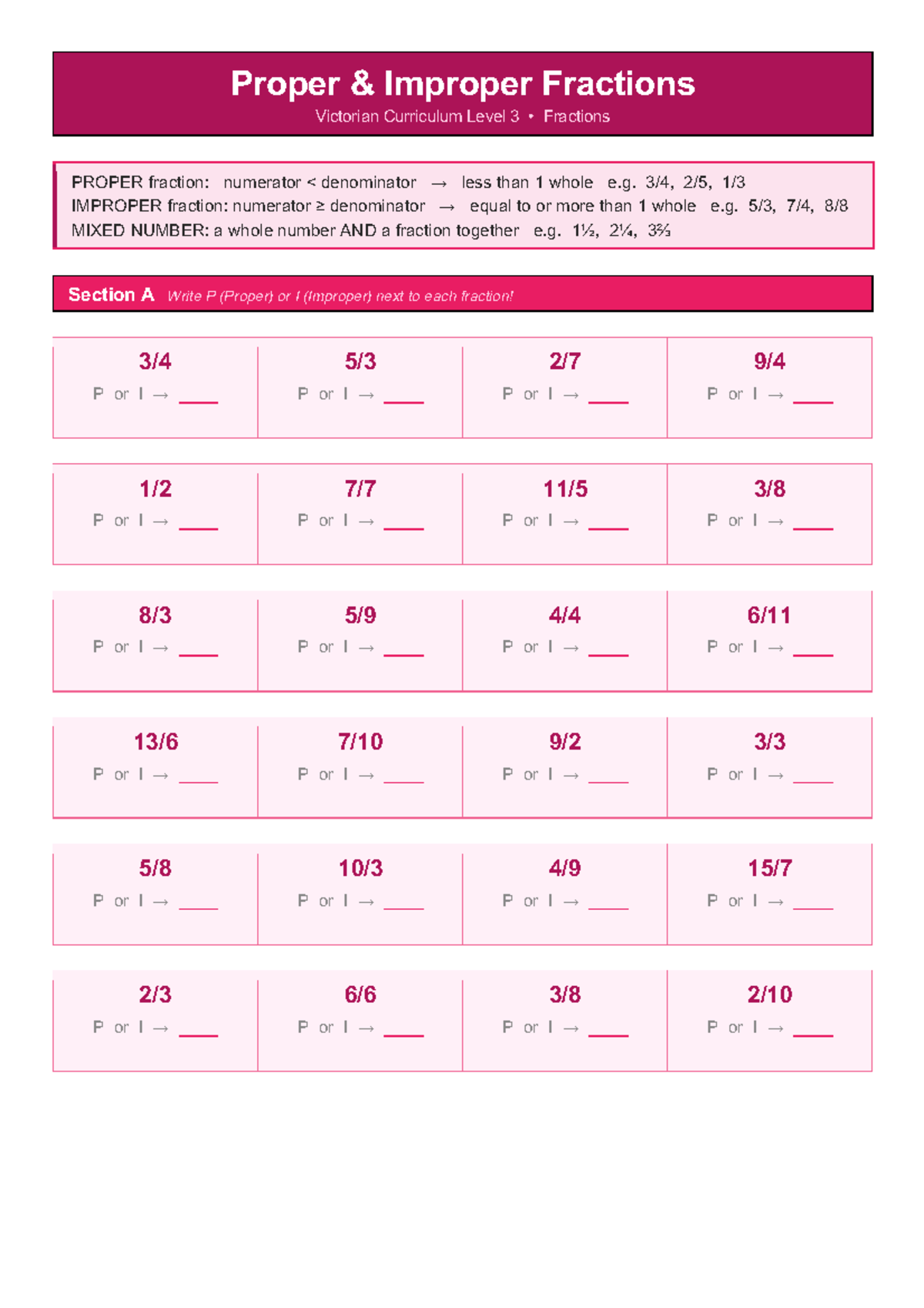 Level 3 Fractions: Proper and Improper Fractions Worksheet - Studocu