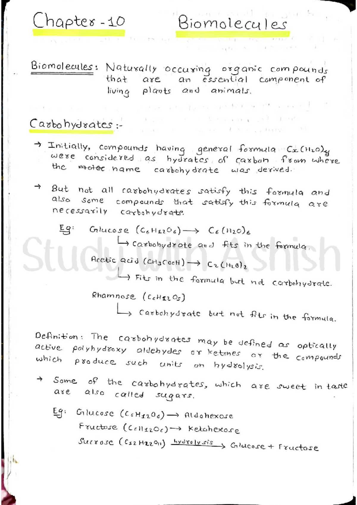 Chapter 10: Biomolecules - Comprehensive Study Notes - Studocu