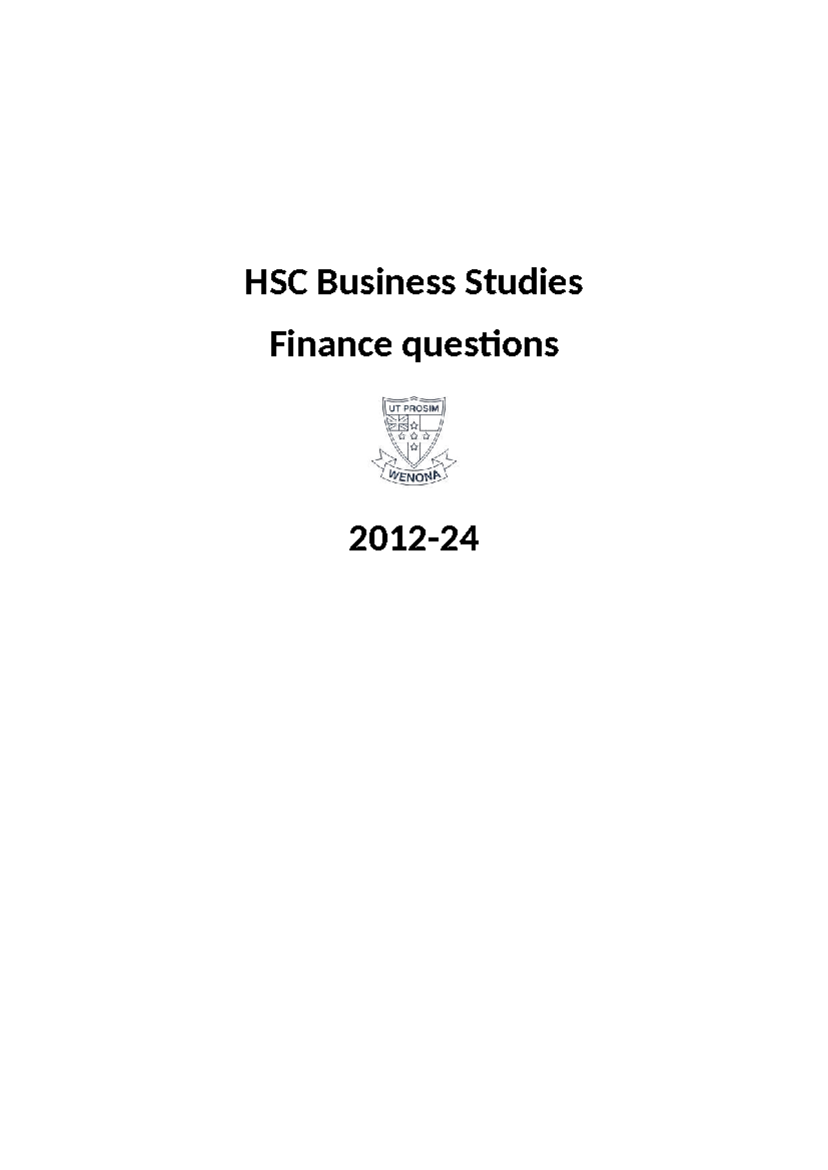 HSC Business Studies Finance Questions (2012-2024) - Studocu