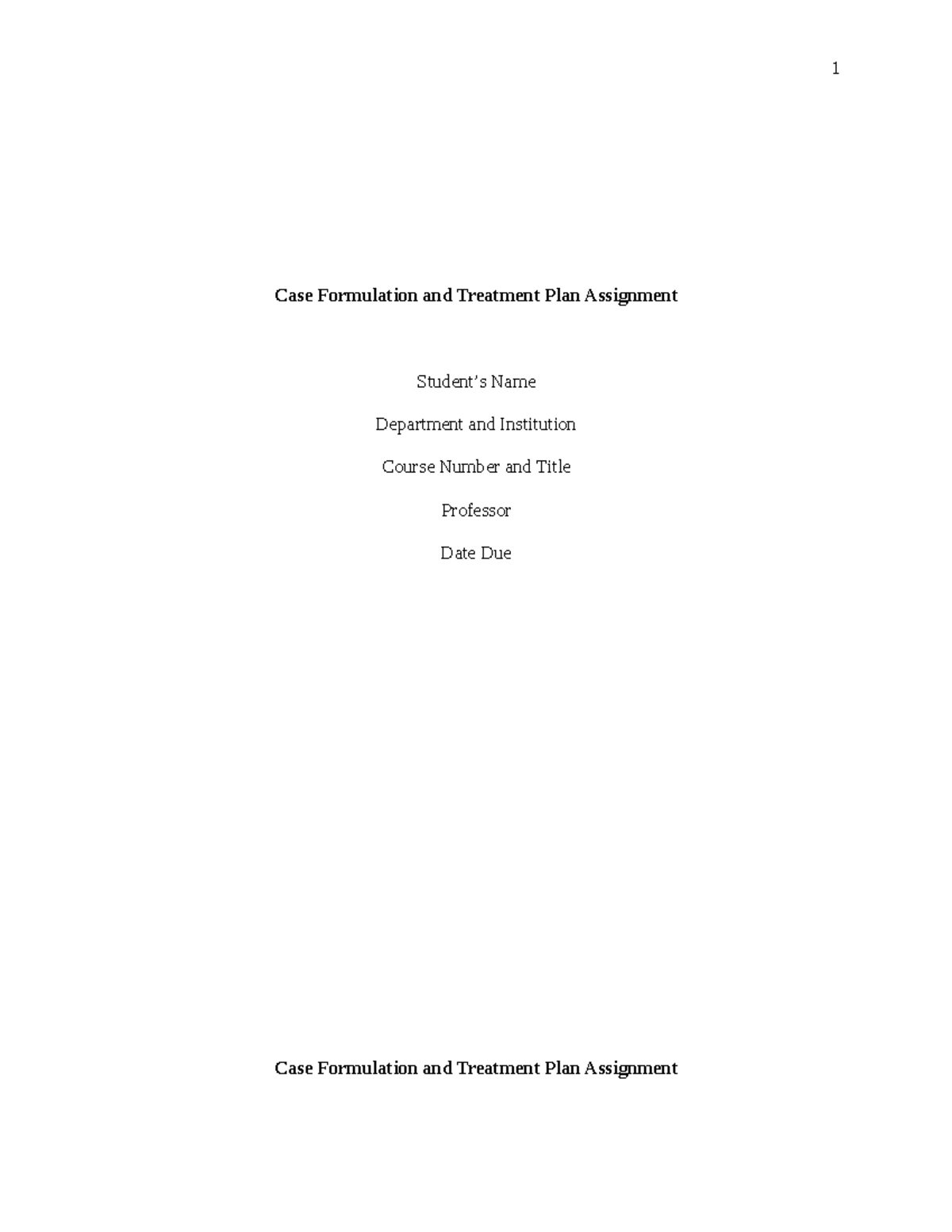Case Formulation & Treatment Plan for Major Depressive Disorder - PSY ...
