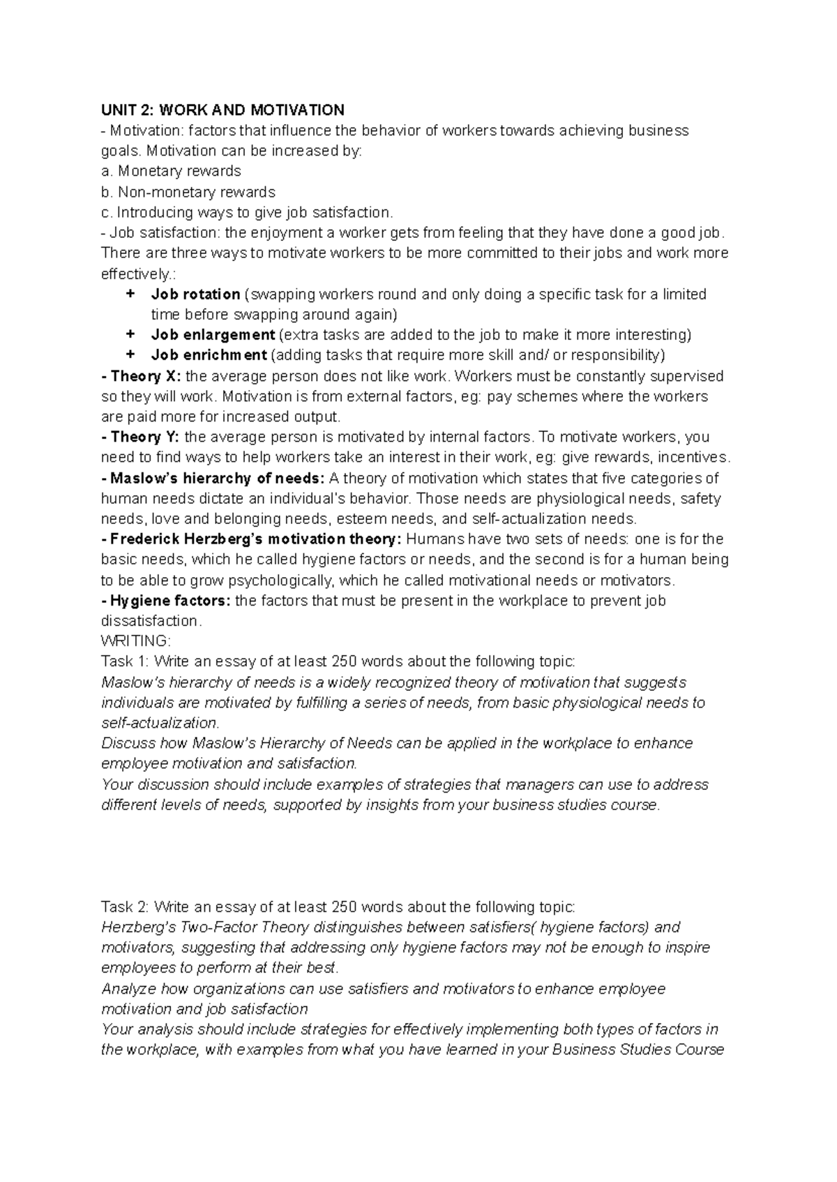 ESP111 - Unit 2: Work and Motivation Insights and Strategies - Studocu