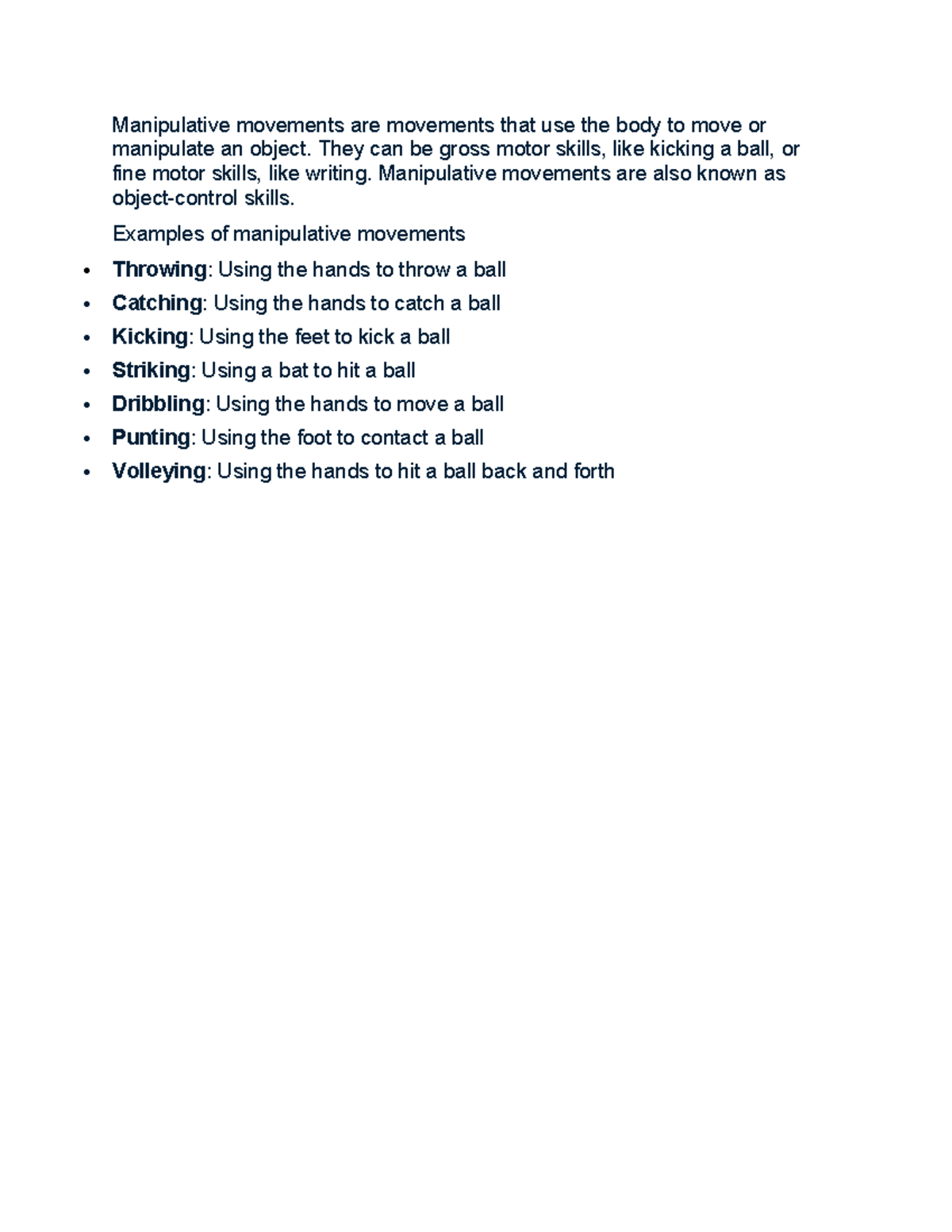 Manipulative-movements-are - Manipulative movements are movements that ...