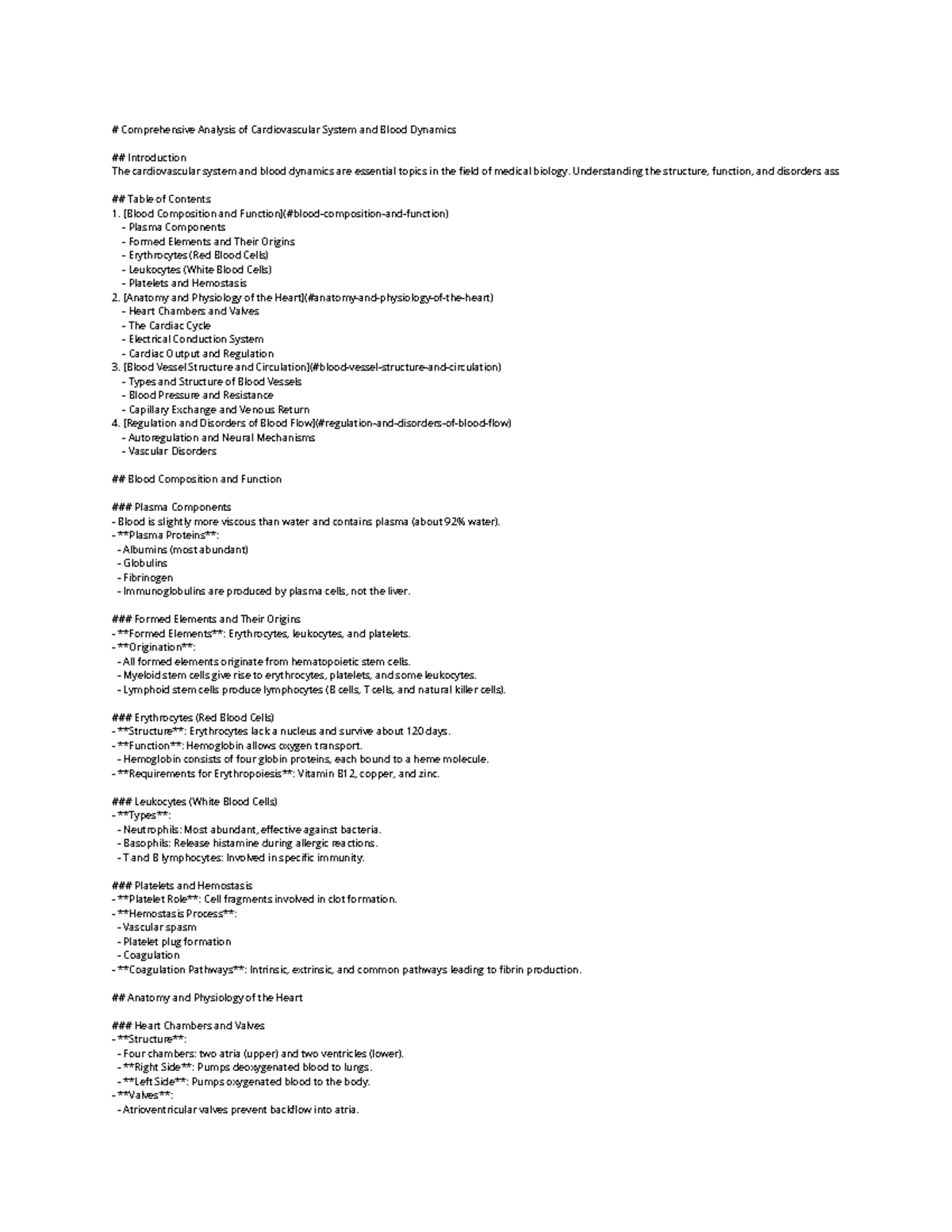 Comprehensive Study Notes on Cardiovascular System (BIOL 101 ...