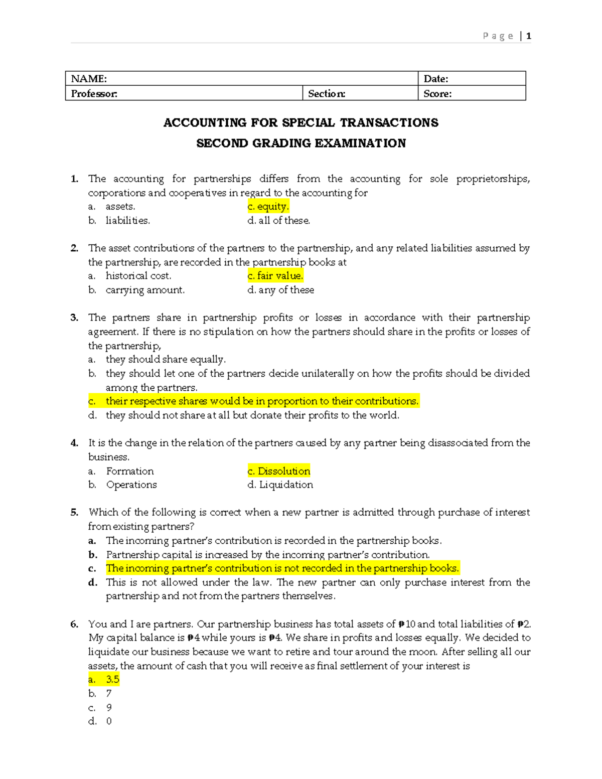 Accounting for Special Transactions - 2nd Grading Exam - Studocu