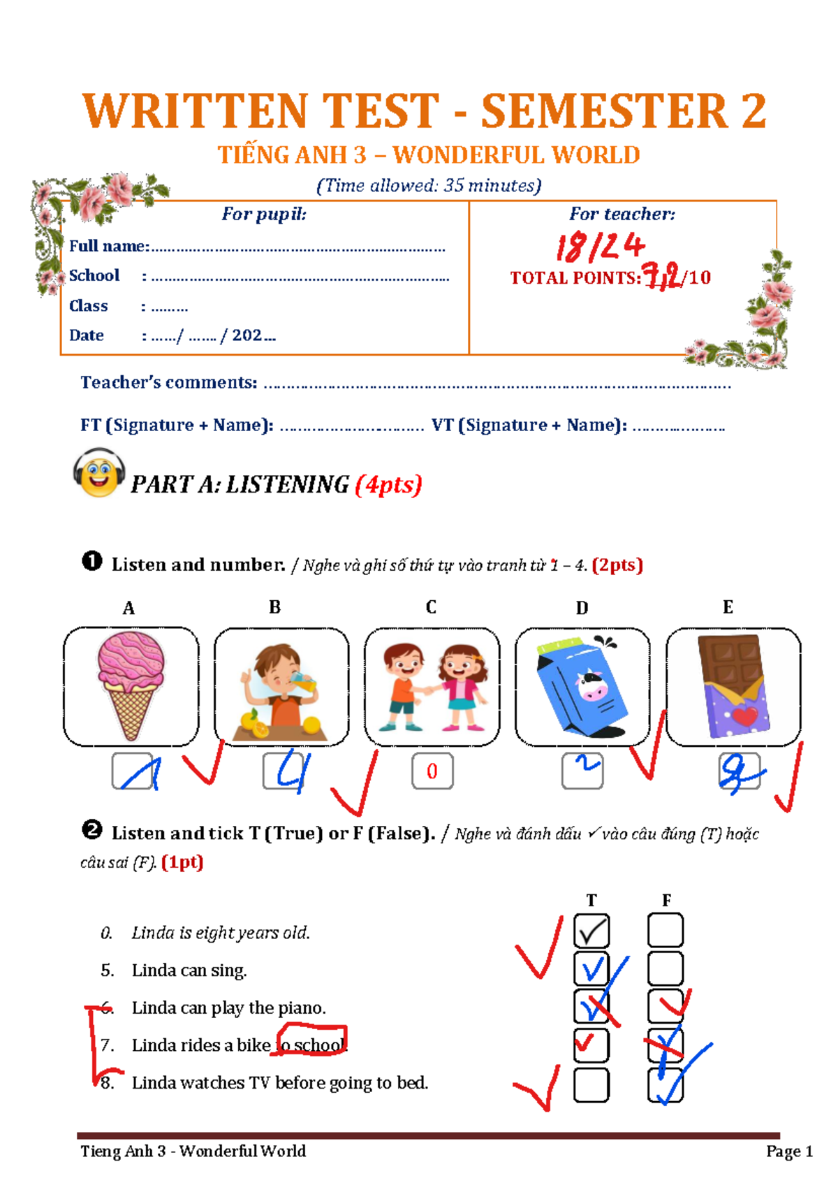 WRITTEN TEST 2 TIẾNG ANH 3 WONDERFUL WORLD - SEMESTER II - Studocu