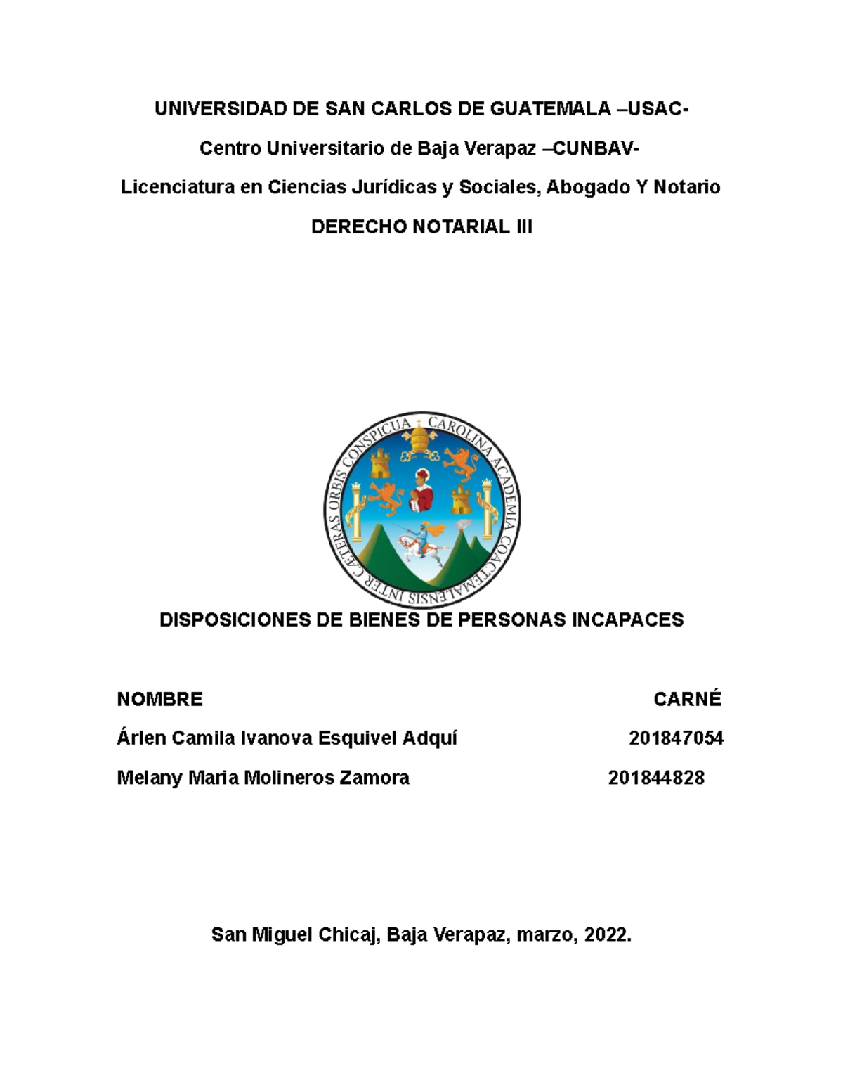 Disposición de Bienes de Personas Incapaces - Derecho Notarial III - Document Preview