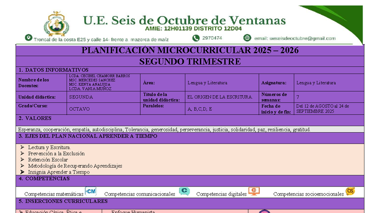 PLANIFICACIÓN MICROCURRICULAR 2025-2026 8VO SEGUNDO TRIMESTRE - Studocu