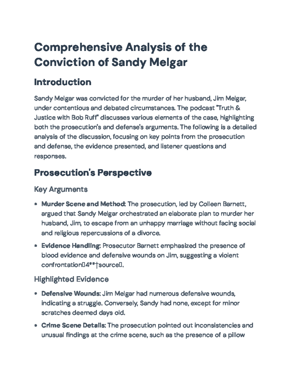 Analysis of the Sandy Melgar Murder Case: Prosecution vs. Defense ...