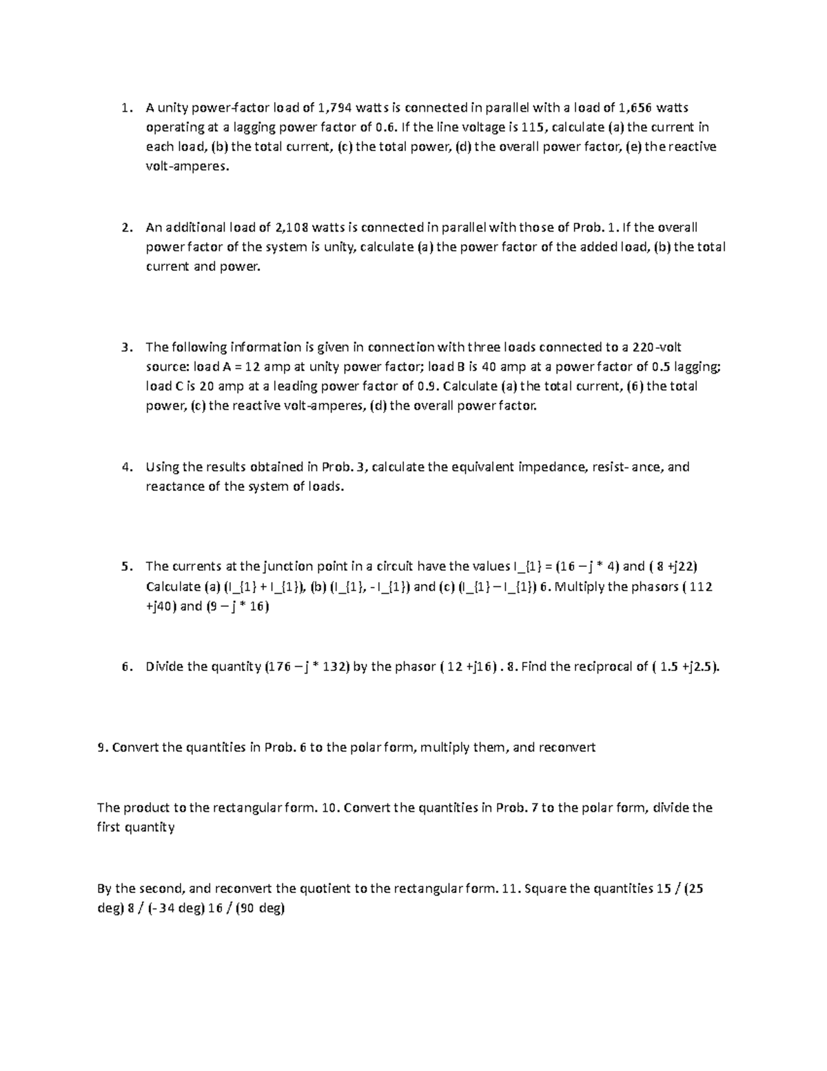 Electrical Engineering (EE101) Lecture Notes on Power Factor and Loads ...
