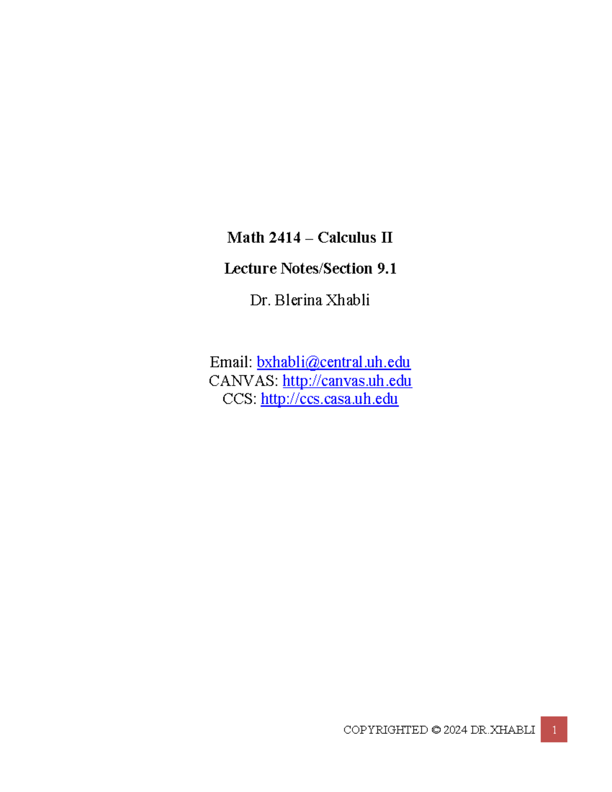 Math 2414 Calculus II Lecture 9.1: Introduction to sequences and series ...