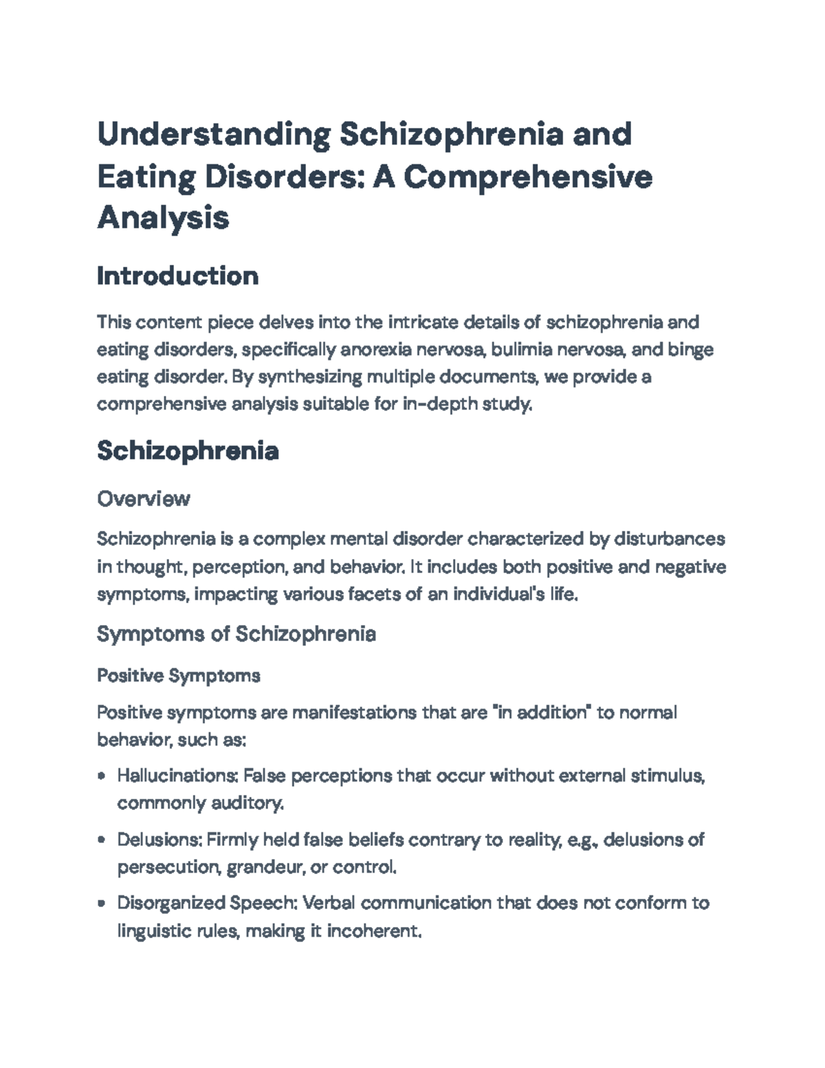 Schizophrenia & Eating Disorders: A Comprehensive Study Analysis - Studocu