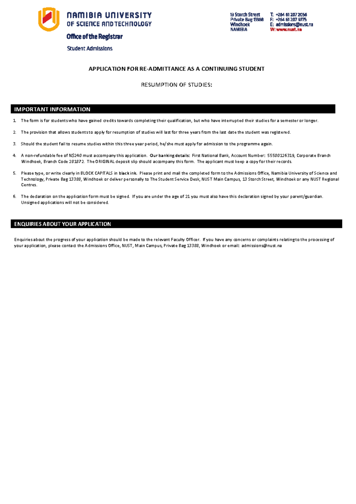 Resumption of Studies Application Form 2024: Important Info - Studocu