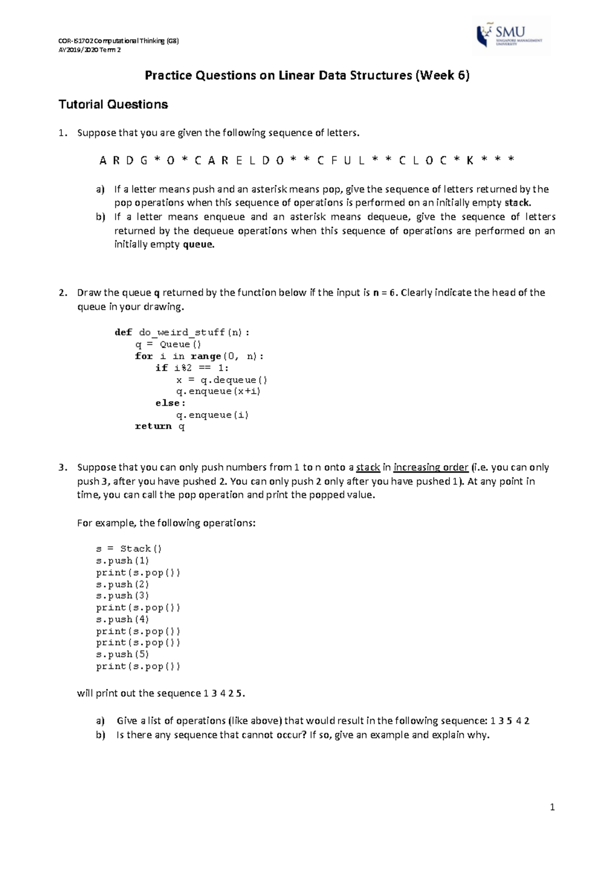 Tutorial on Linear Data Structures for COR-IS1702 (G8) - AY2019/2020 ...