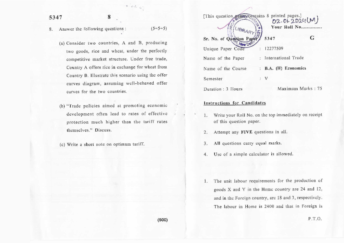 International Trade Exam Paper 5347: Key Questions & Concepts - Studocu