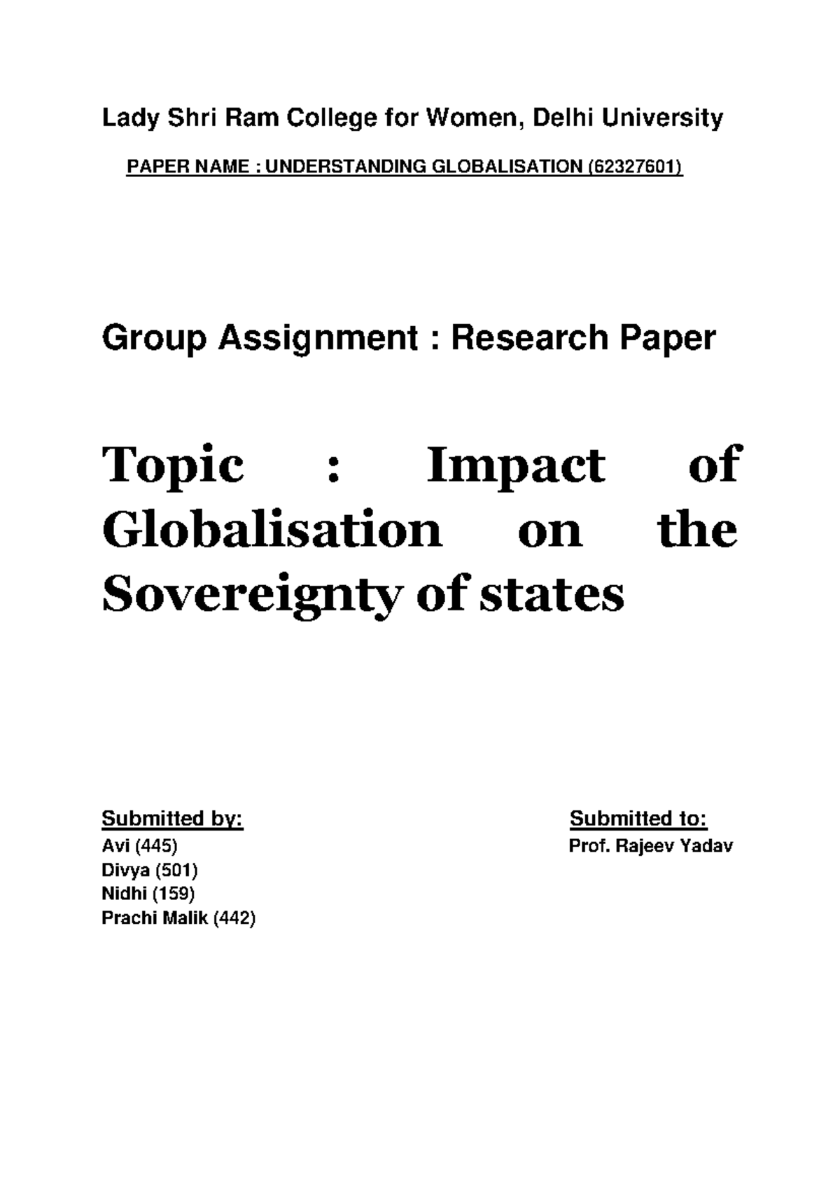 Impact of Globalisation on State Sovereignty: A Research Paper ...