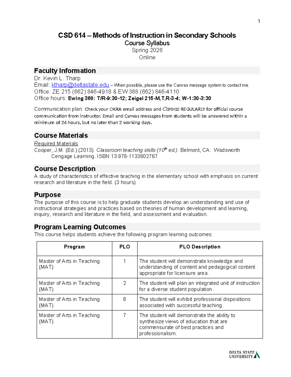 CSD 614 Methods of Instruction Syllabus - Spring 2026 Online - Studocu
