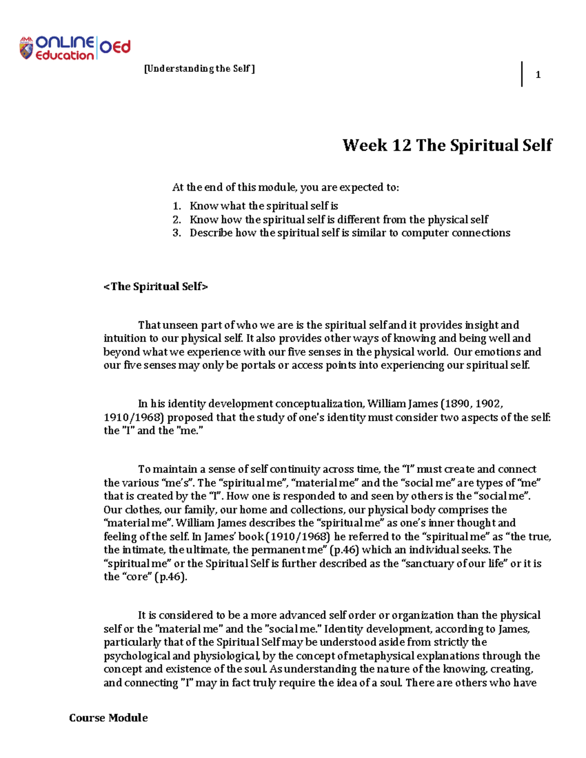W11-Module 2 The Spiritual Self - [Understanding the Self ] 1 Course ...