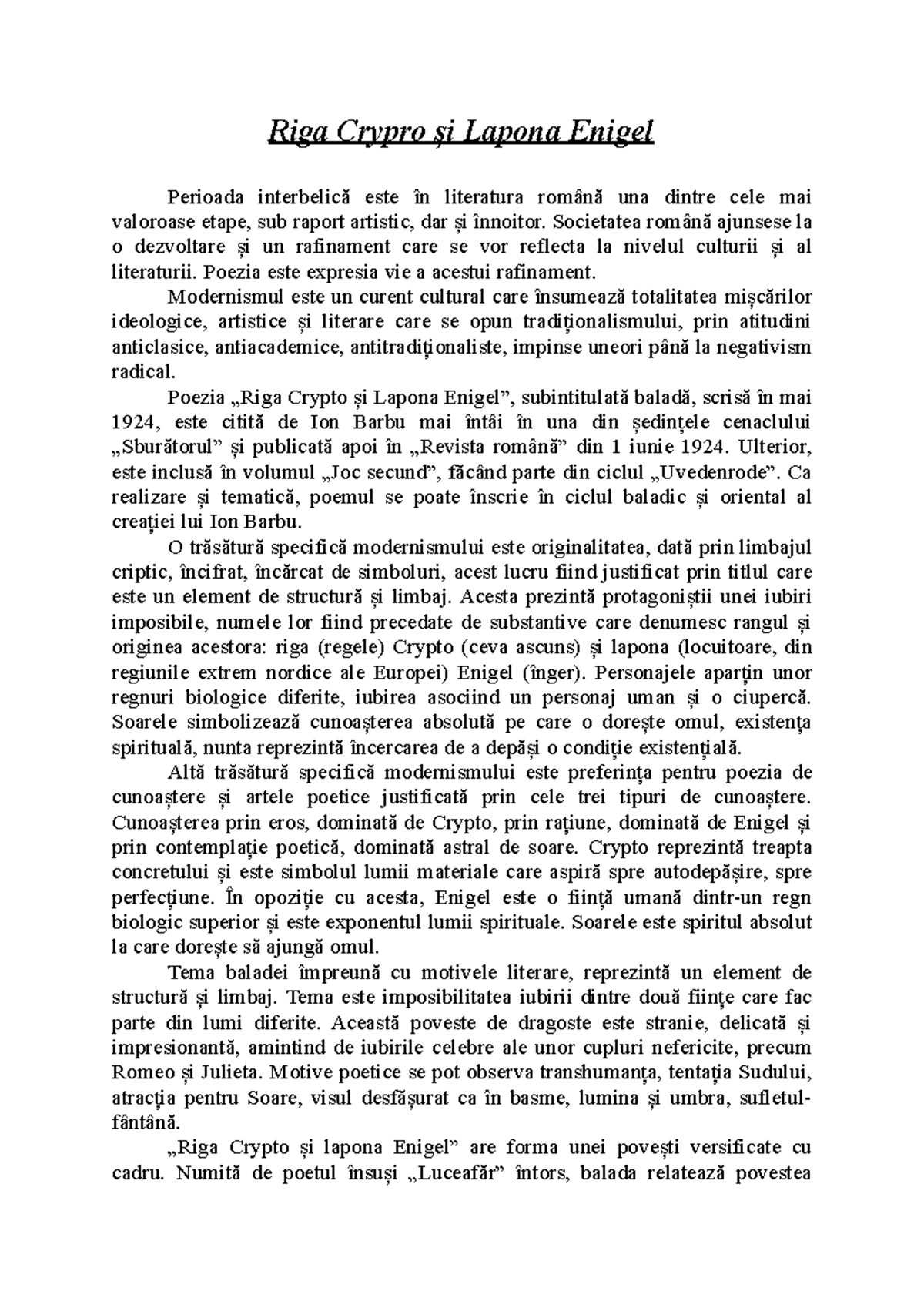 Eseu: Analiza Modernistă a 