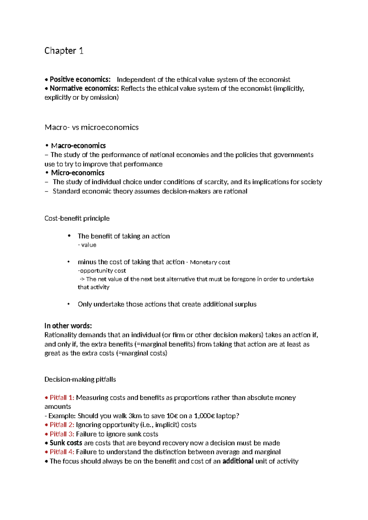 ECO101 Chapter 1-3 Summary: Key Concepts in Economic Theory - Studeersnel