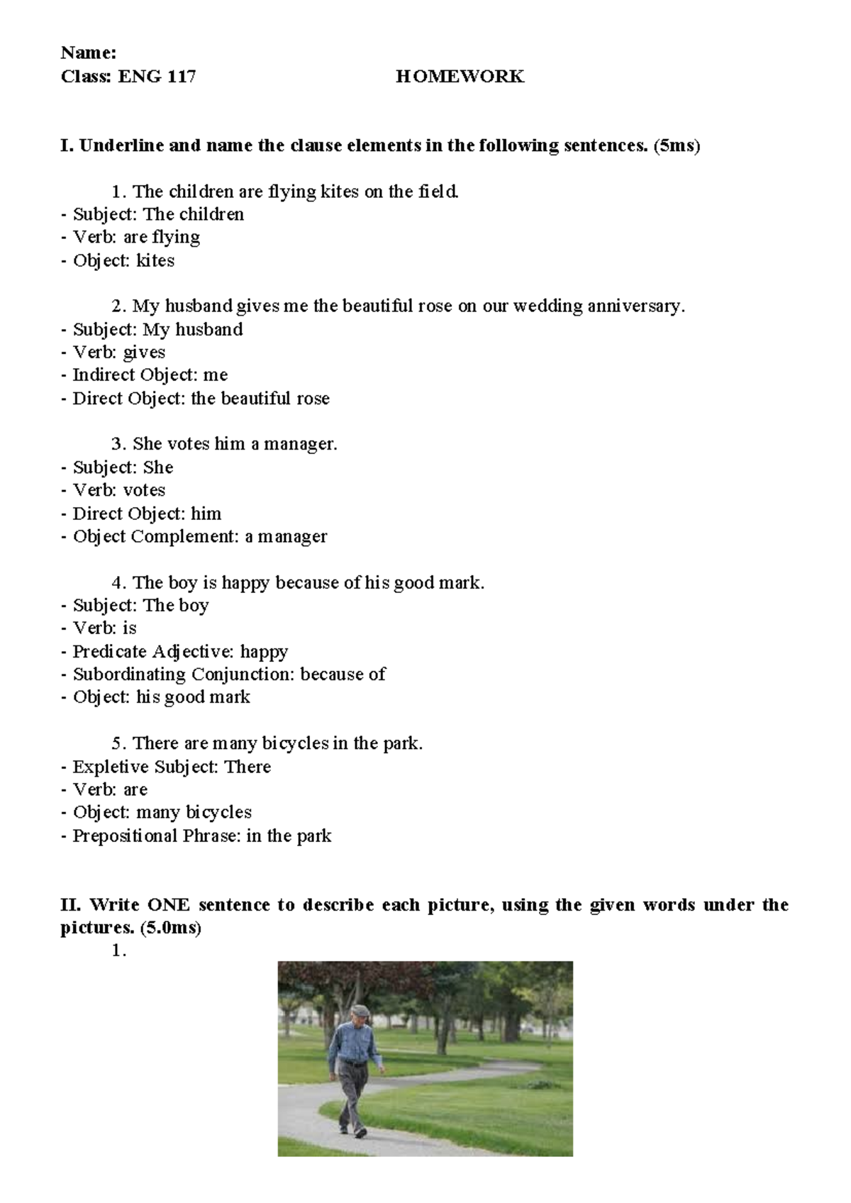 Writing Level 1- Homework 2 Parts - Name: Class: ENG 117 HOMEWORK I ...