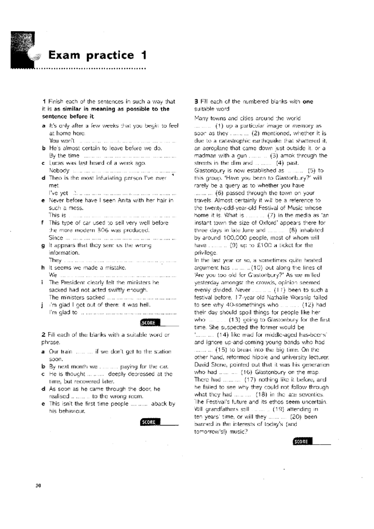 Exam Practice 1-5 + Progress Test 1 - Exam practice 1 1 Finish each of ...