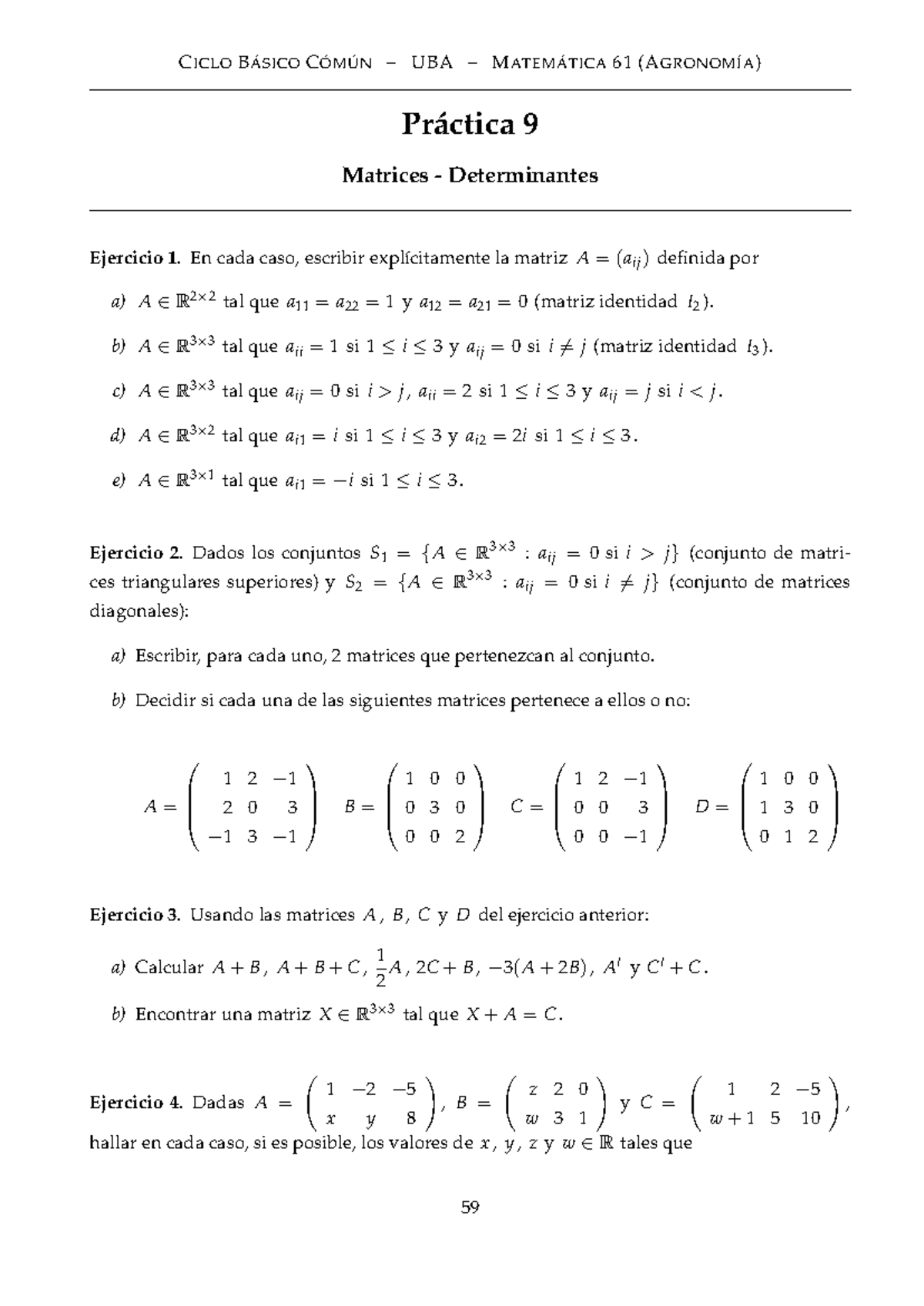 Práctica 9: Matrices y Determinantes - UBA Matemática 61 (Agronomía ...