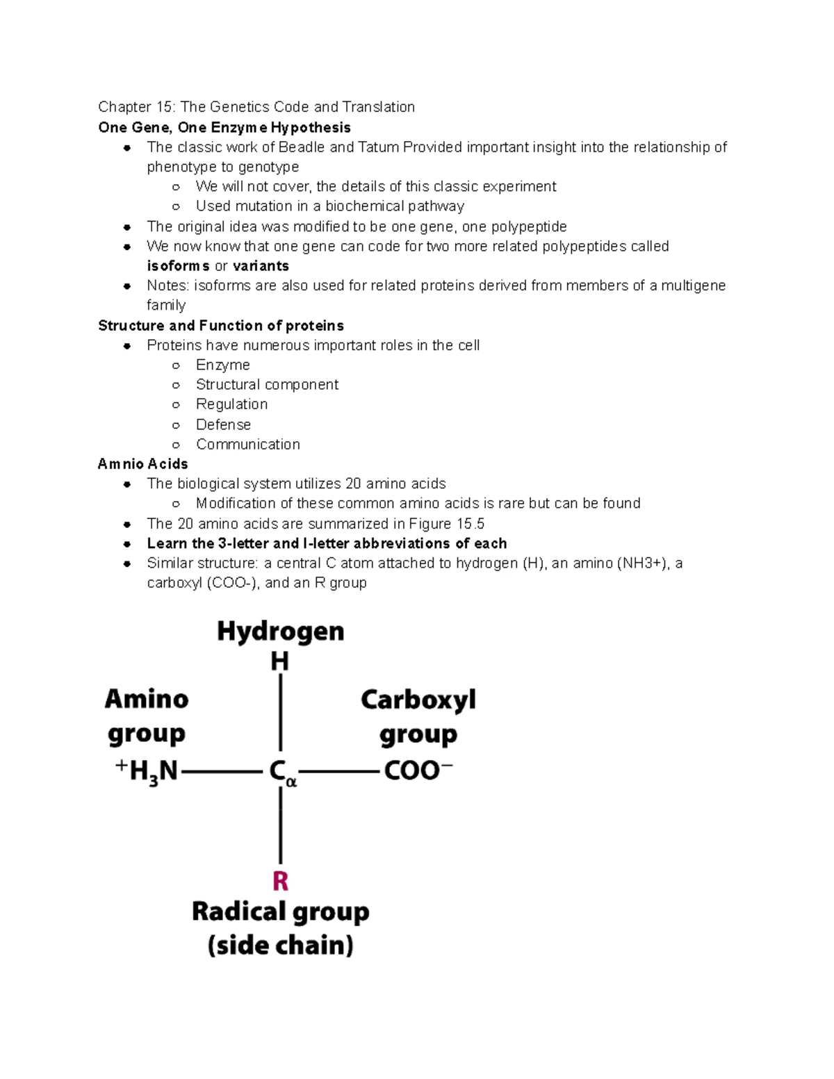 Genetics Chapter 15 Notes - CHAPTER 15- THE GENETIC CODE AND ...