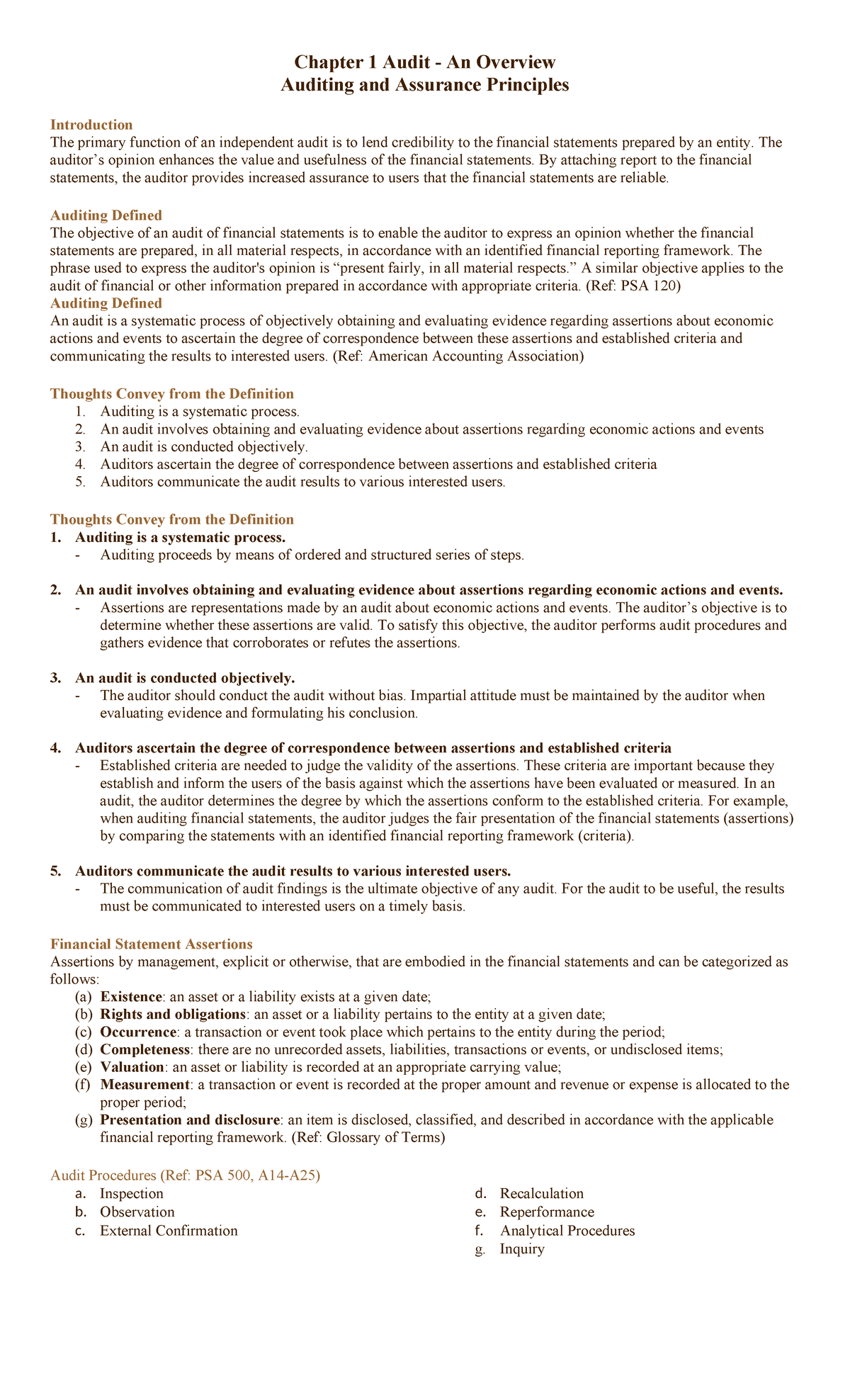 Chapter 1: Overview of Auditing and Assurance Principles - Studocu