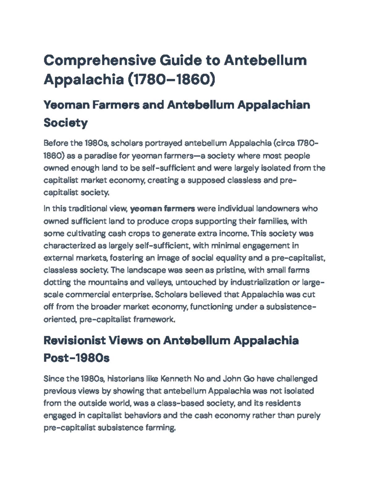 Comprehensive Overview of Antebellum Appalachia: Class & Economy (1780 ...