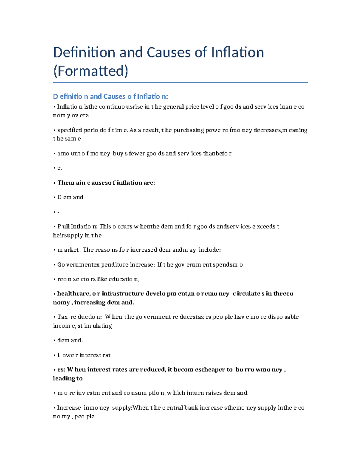 Formatted inflation assignment: Definition, causes, and impacts - Studocu
