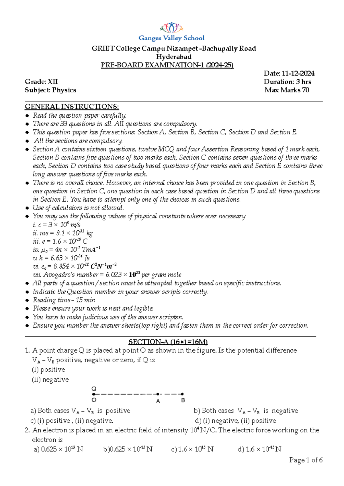 PB-1 Physics.docx - question paper - GRIET College Campu Nizampet ...
